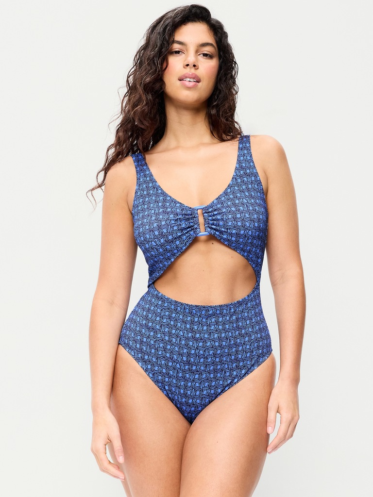 Textured One-Piece Cut-Out Swimsuit