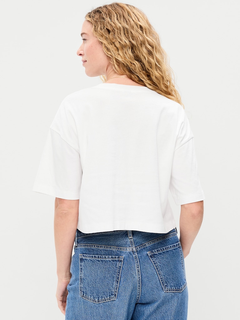 Vintage Crew-Neck Oversized Crop T-Shirt