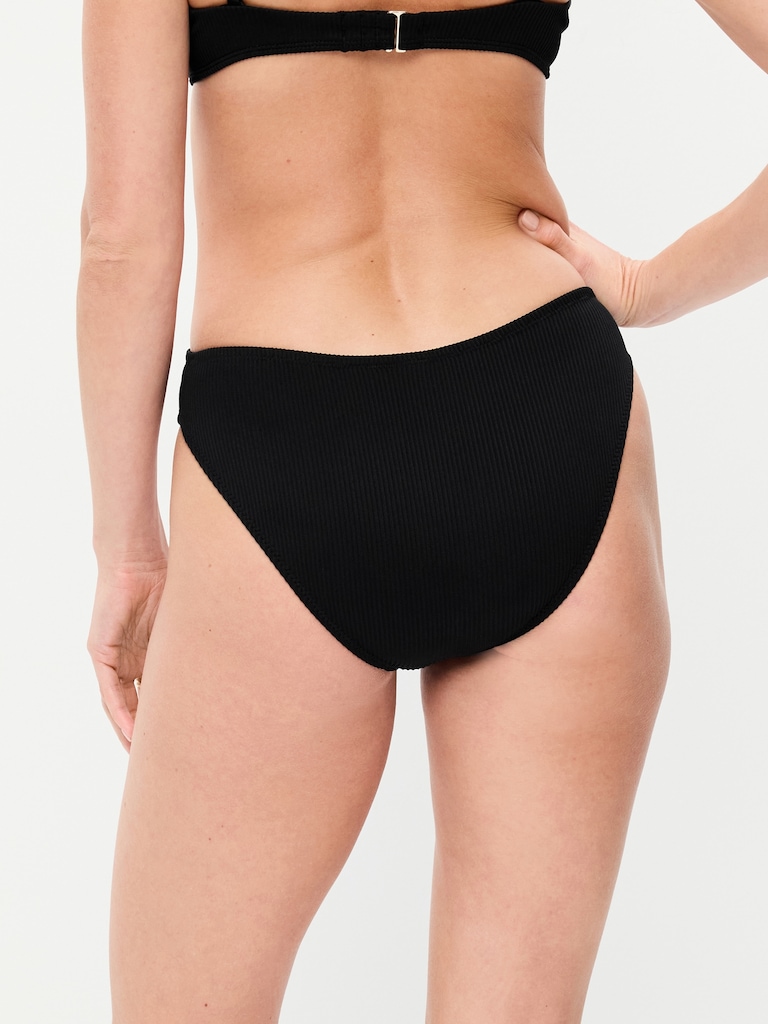 Ribbed Mid-Rise Bikini Swim Bottoms