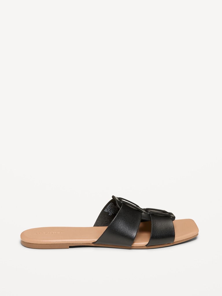 Faux-Leather Slide Sandals