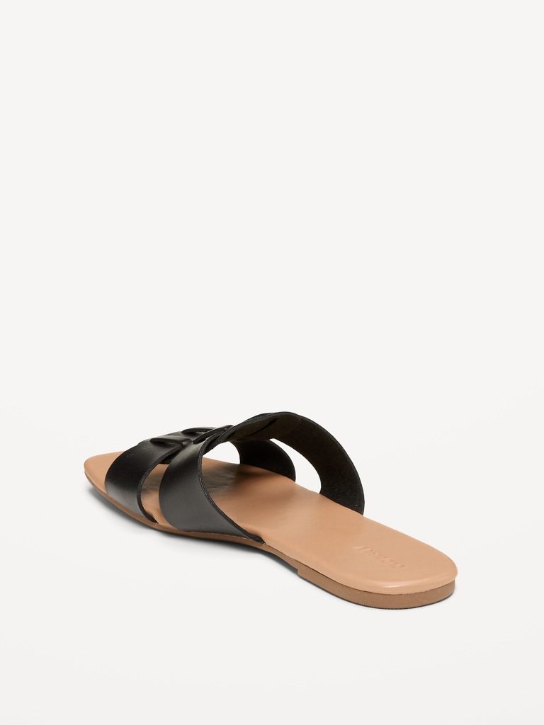 Faux-Leather Slide Sandals