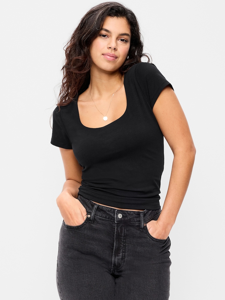 Hug Double-Layer Scoop-Neck Top