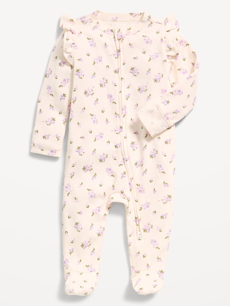 Ruffle-Trim 2-Way-Zip Sleep & Play Footed One-Piece for Baby