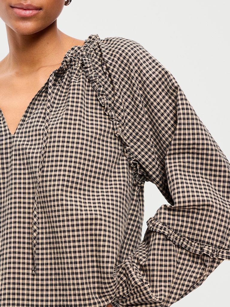 Long-Sleeve Ruffle Trim Top