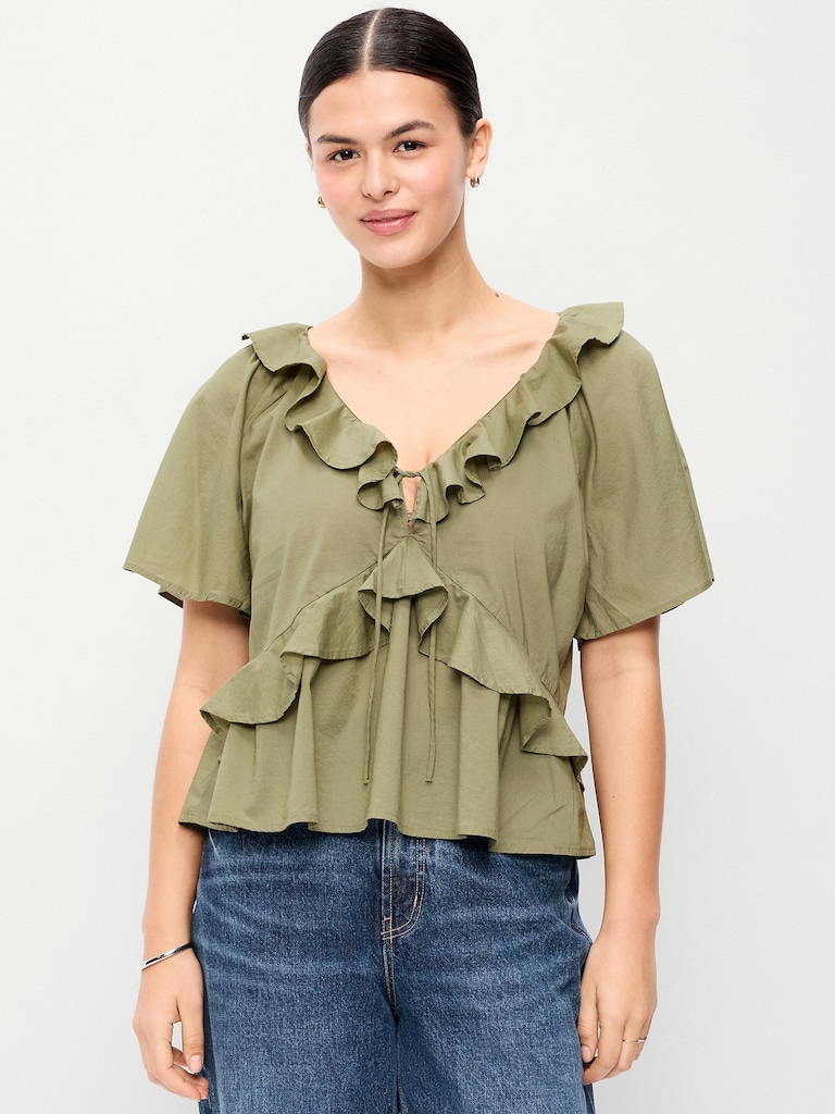 Ruffle Tie-Front Top