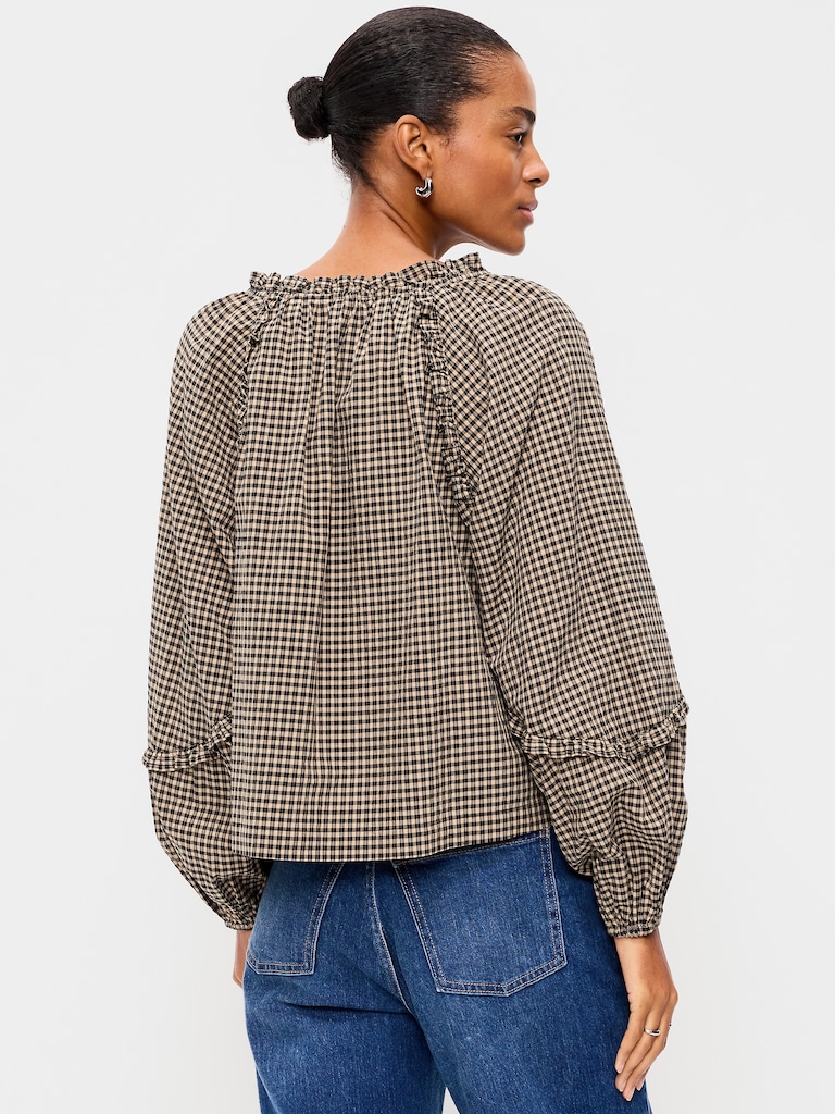 Long-Sleeve Ruffle Trim Top