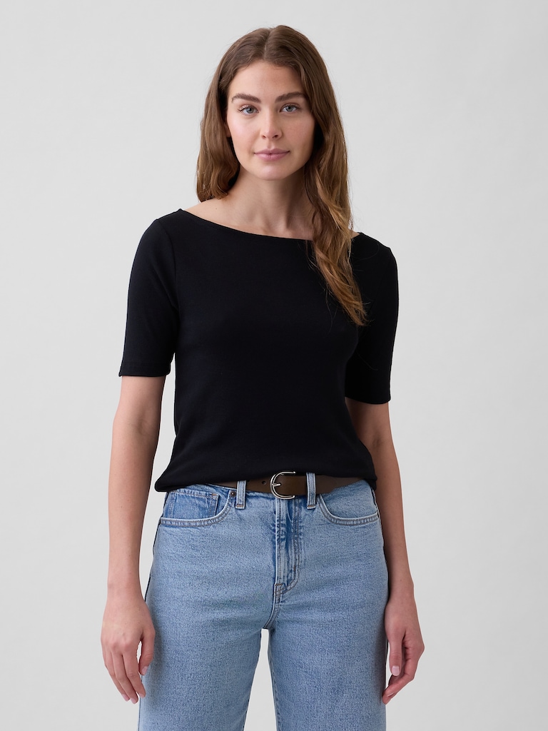 Modern Ribbed Boatneck T-Shirt