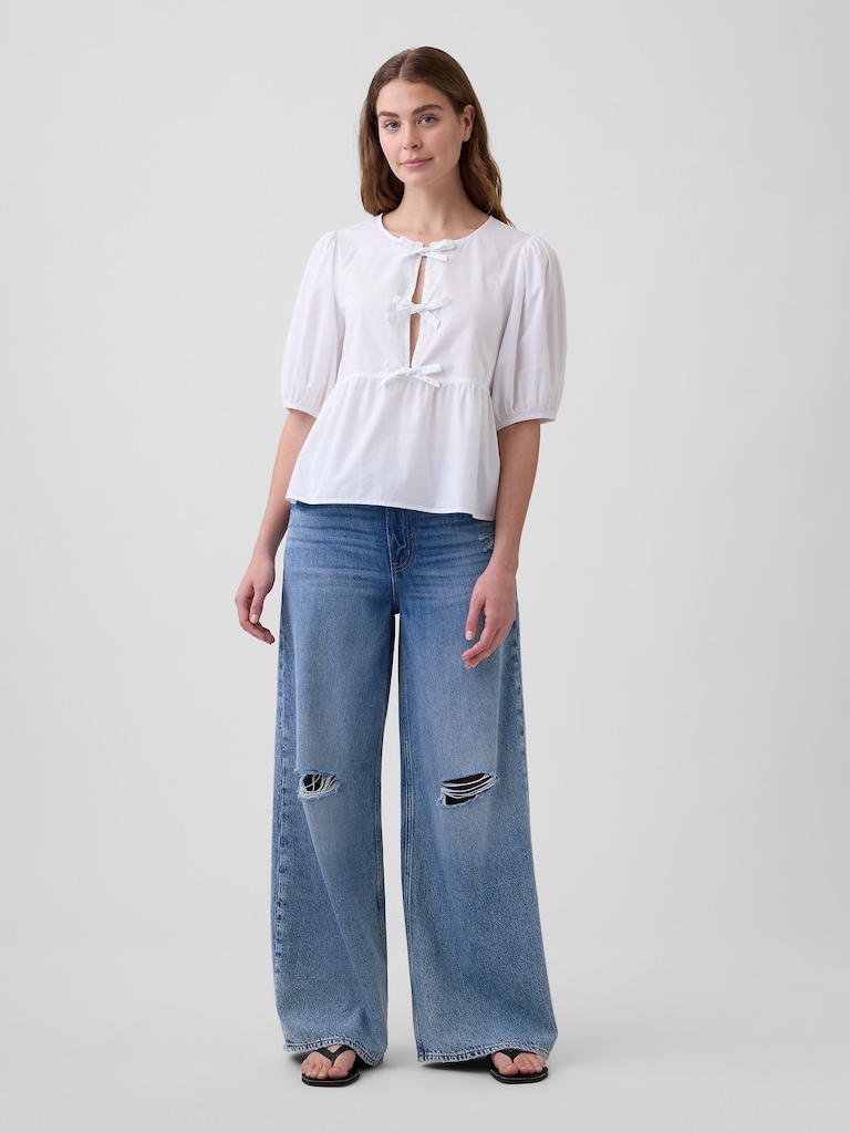 Puff Sleeve Tie-Front Top