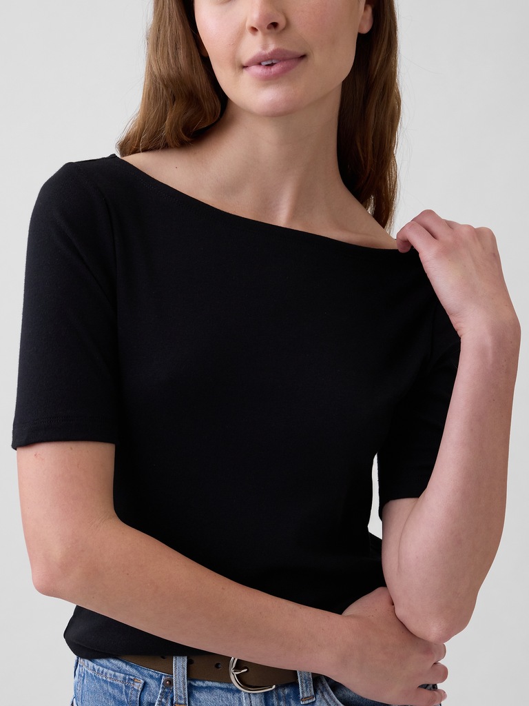 Modern Ribbed Boatneck T-Shirt