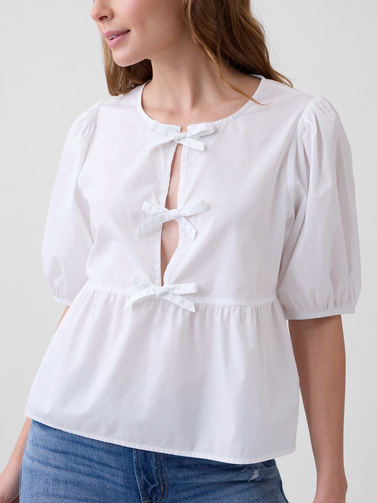 Puff Sleeve Tie-Front Top