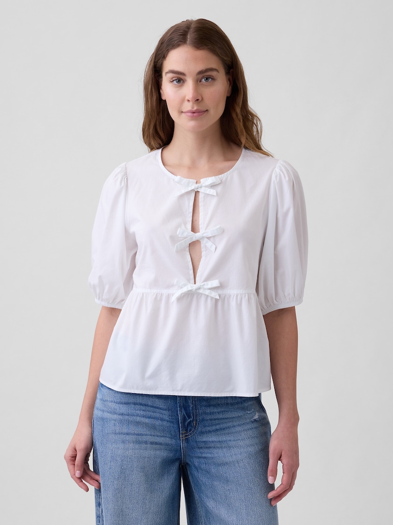 Puff Sleeve Tie-Front Top
