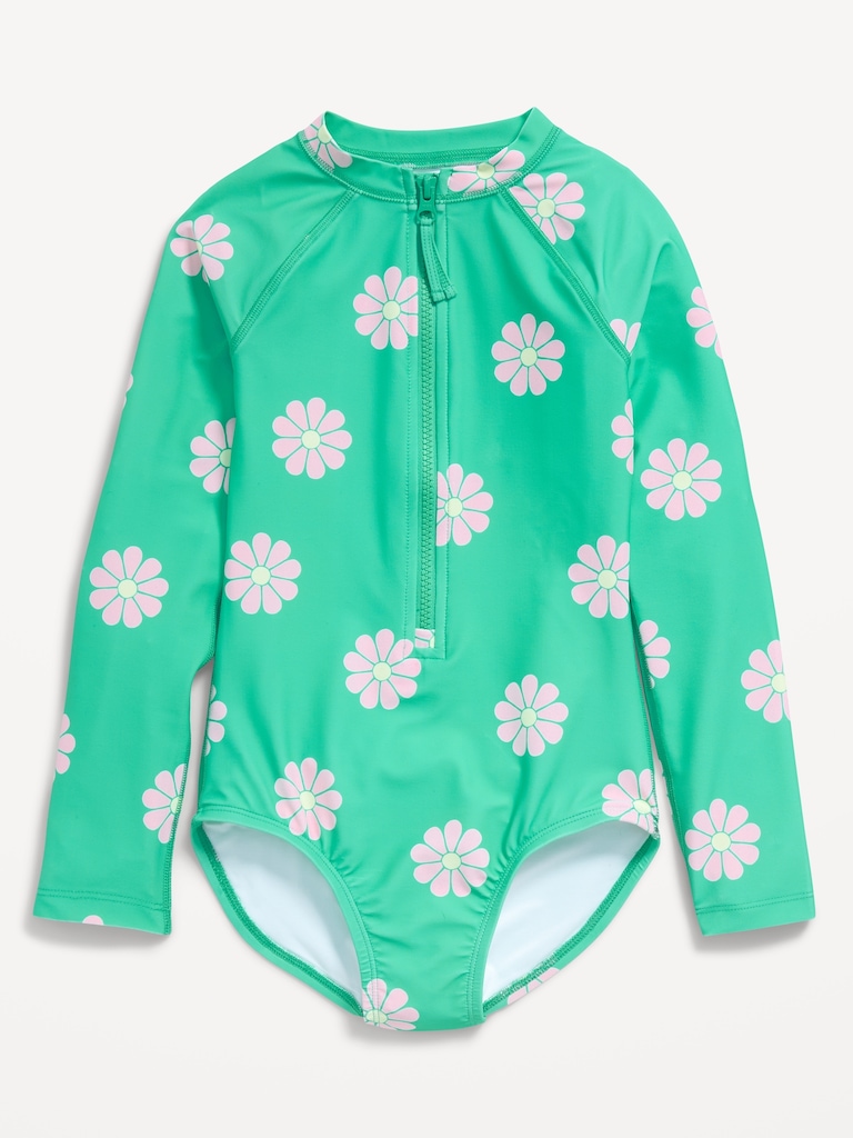 Long-Sleeve Rashguard Swim One-Piece for Girls