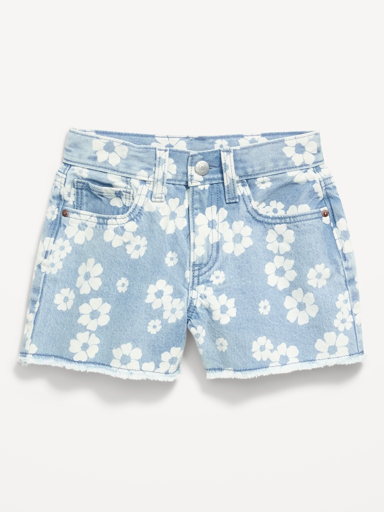 High-Waisted Printed Frayed-Hem Jean Shorts for Girls
