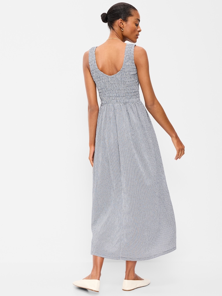 Fit & Flare Sleeveless Smocked-Bodice Midi Dress