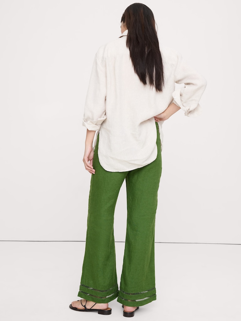 Mid-Rise Kick-Flare Linen Ankle Pant