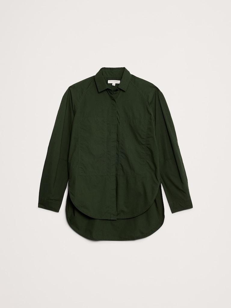 Oversized Cotton Poplin Utility Pocket Shirt