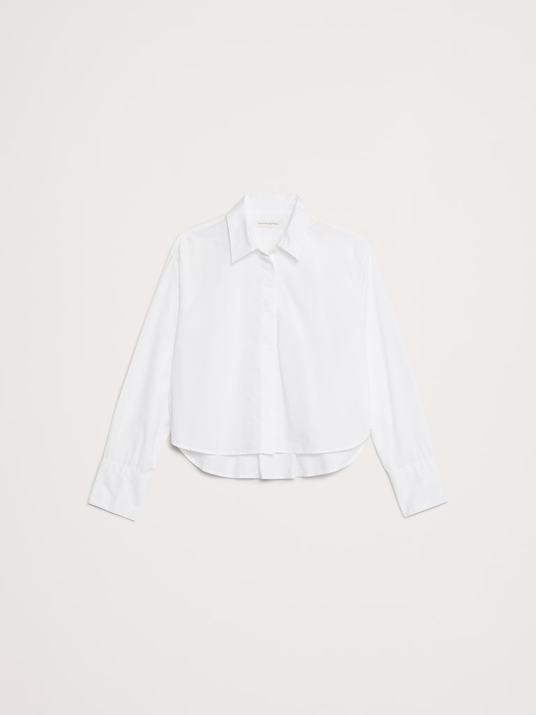 Cropped Cotton Polin Shirt with Elbow Patches