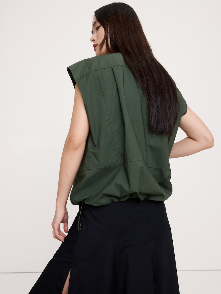 Cotton Poplin Bubble-Hem Top