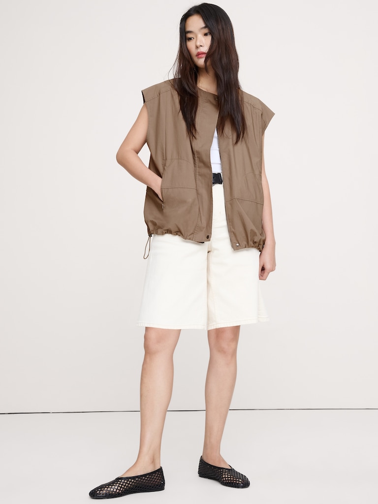 Cotton Poplin Bubble-Hem Top