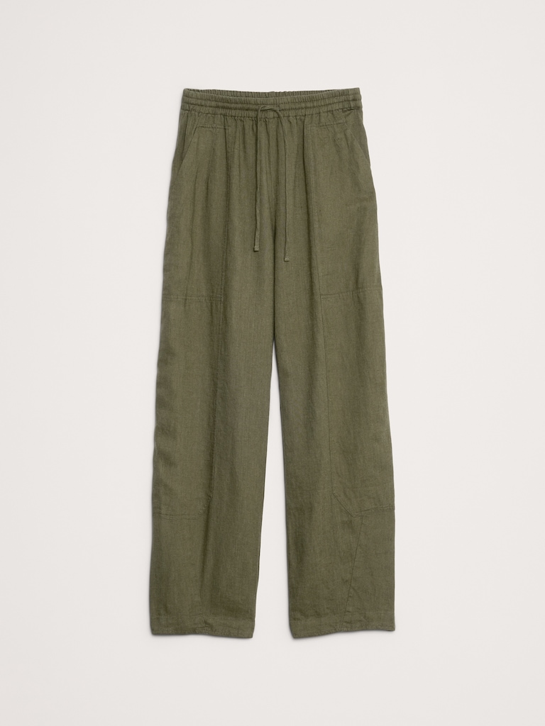 Barrel-Leg Pull-On Pant in Linen