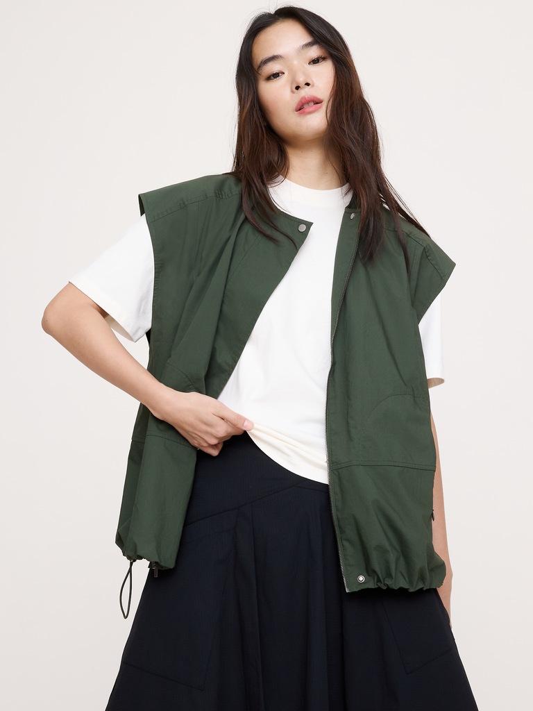 Cotton Poplin Bubble-Hem Top