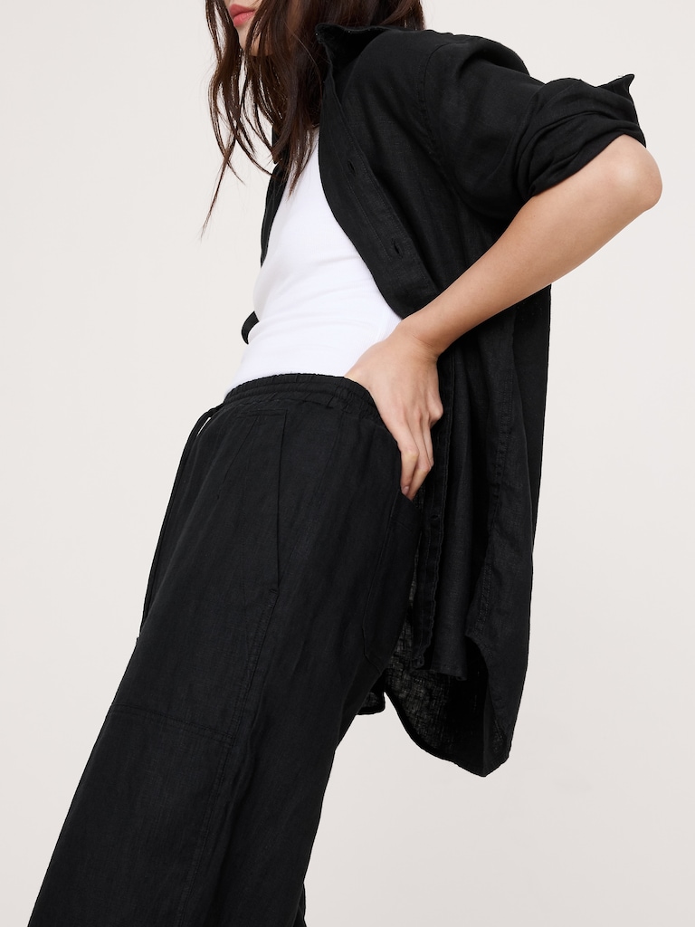 Barrel-Leg Pull-On Pant in Linen