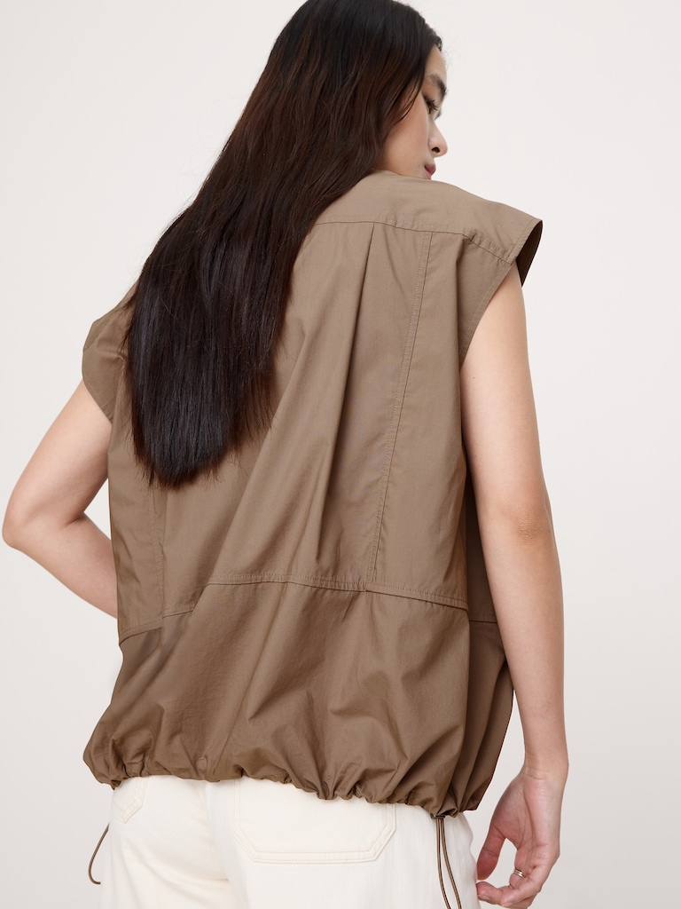 Cotton Poplin Bubble-Hem Top