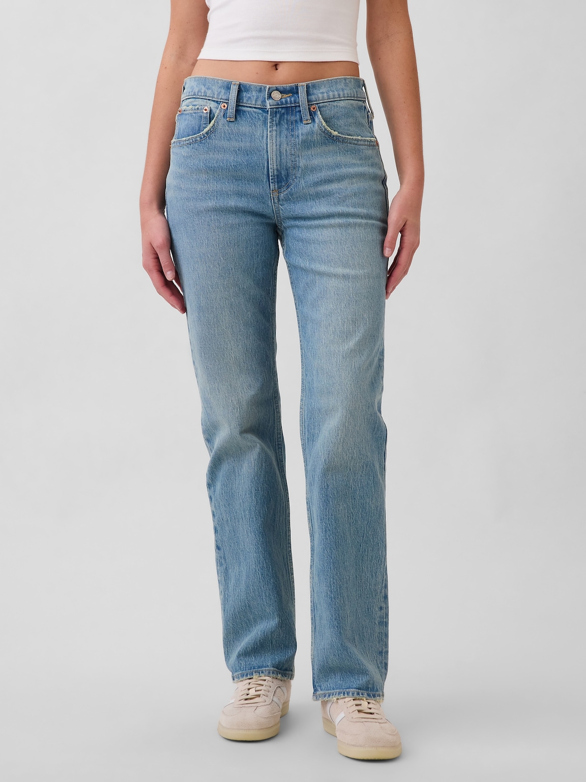 Mid Rise Straight Jeans