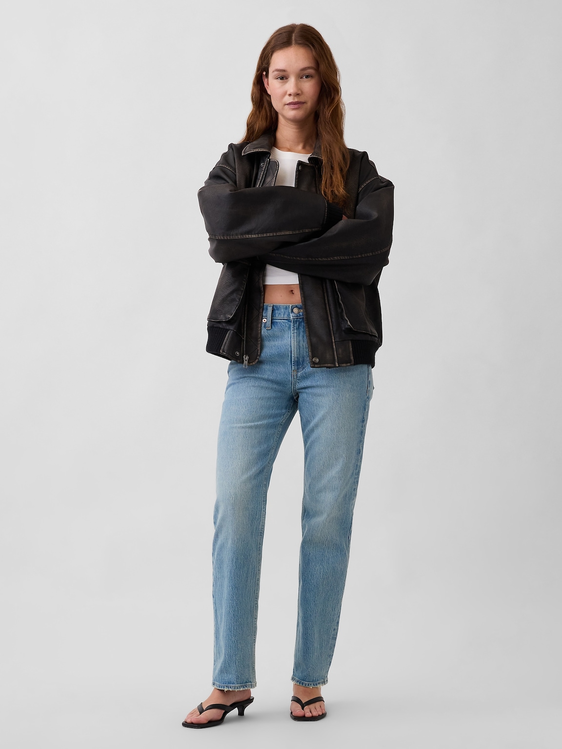 Mid Rise Straight Jeans