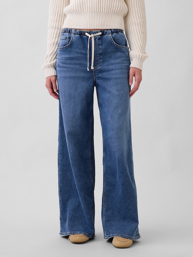 Mid Rise Knit Easy Baggy Jeans