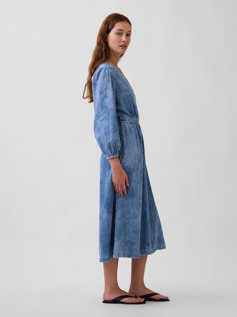 Denim Pieced-Waist Midi Dress