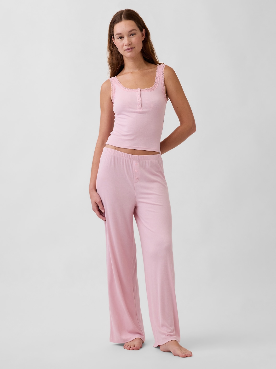 Mini Rib Lace Henley PJ Tank Top