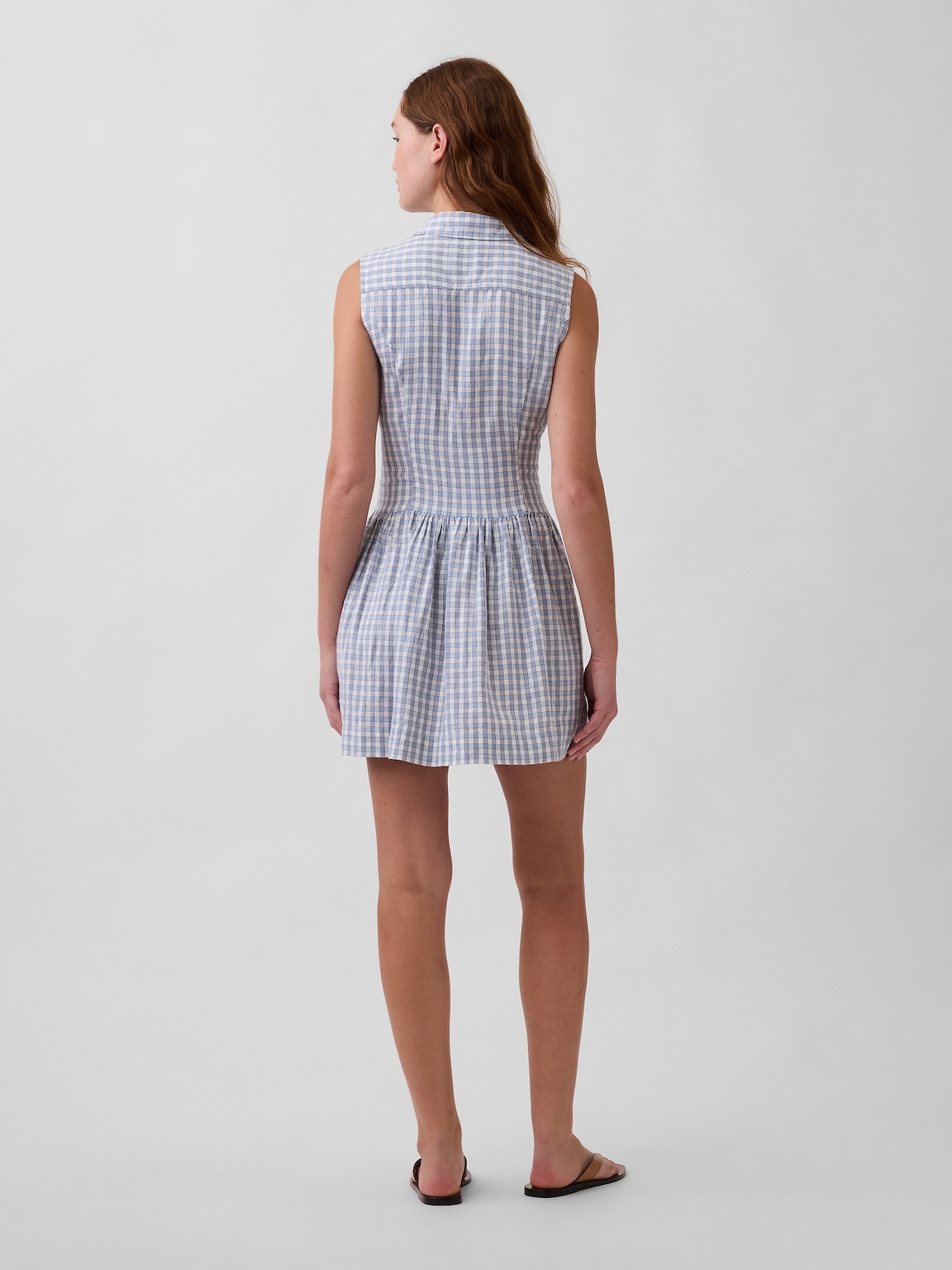 Linen-Blend Drop-Waist Mini Shirtdress