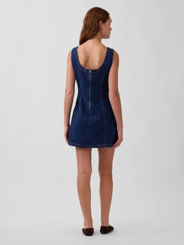 Denim Boatneck Open-Back Mini Dress