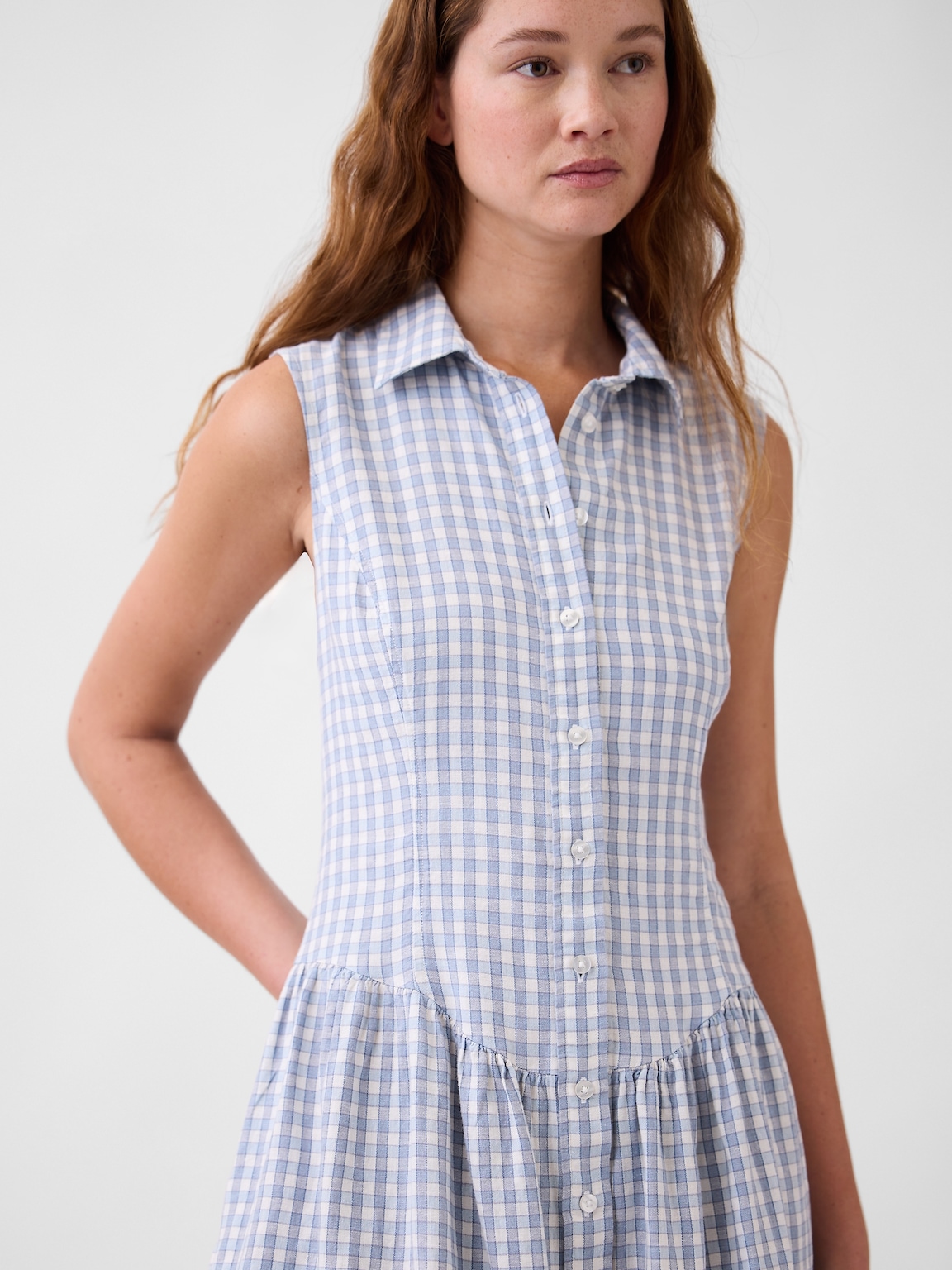 Linen-Blend Drop-Waist Mini Shirtdress
