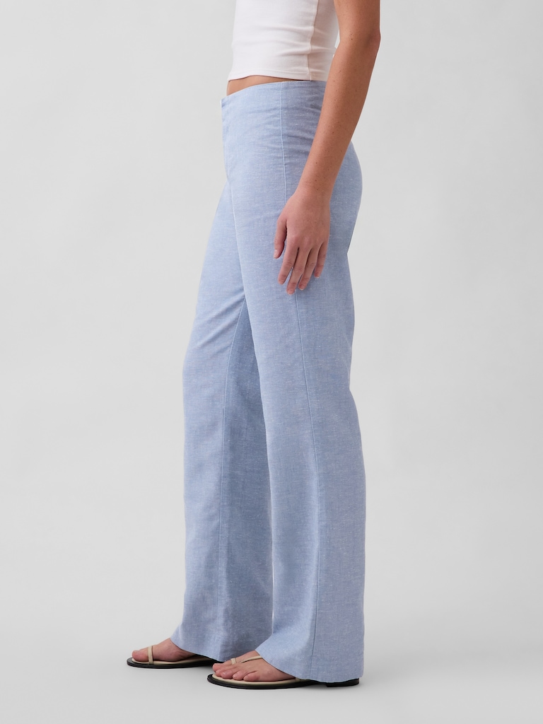 Low Rise Linen-Blend Flare Pants
