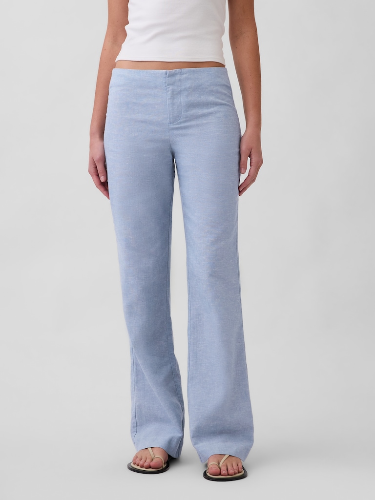 Low Rise Linen-Blend Flare Pants