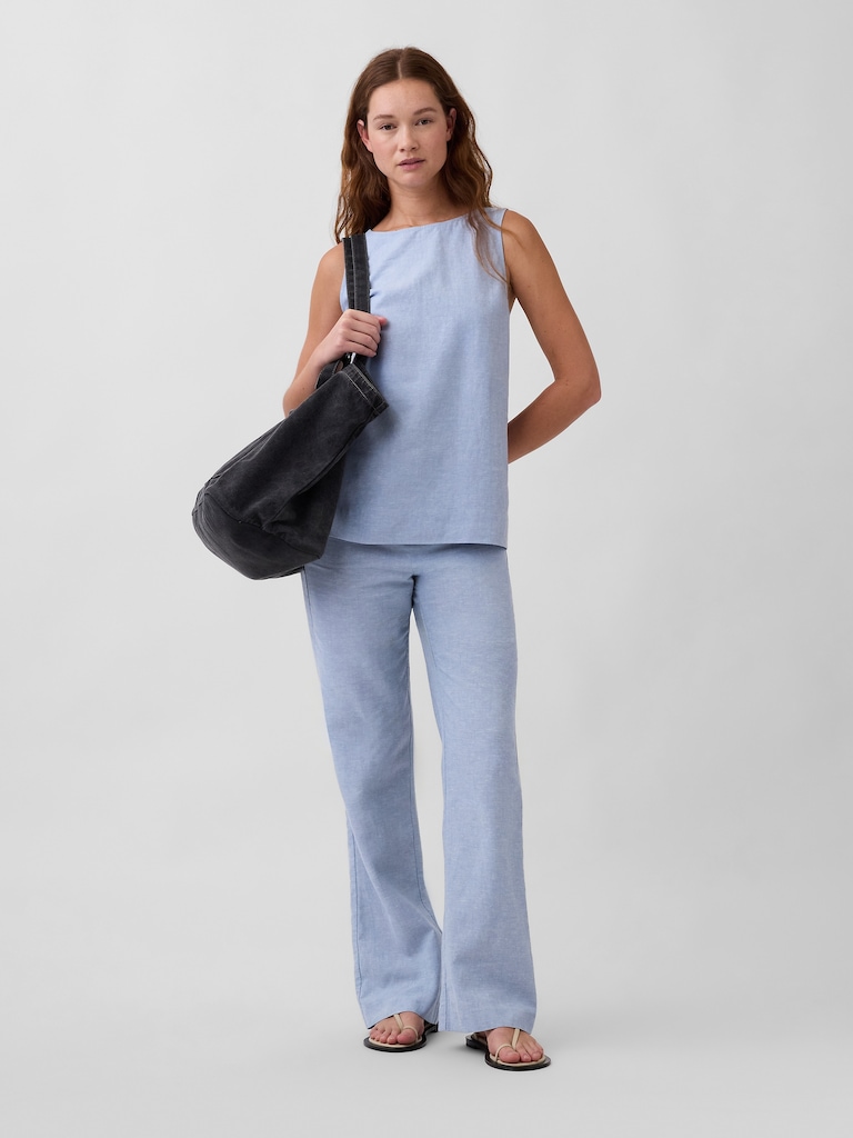 Low Rise Linen-Blend Flare Pants
