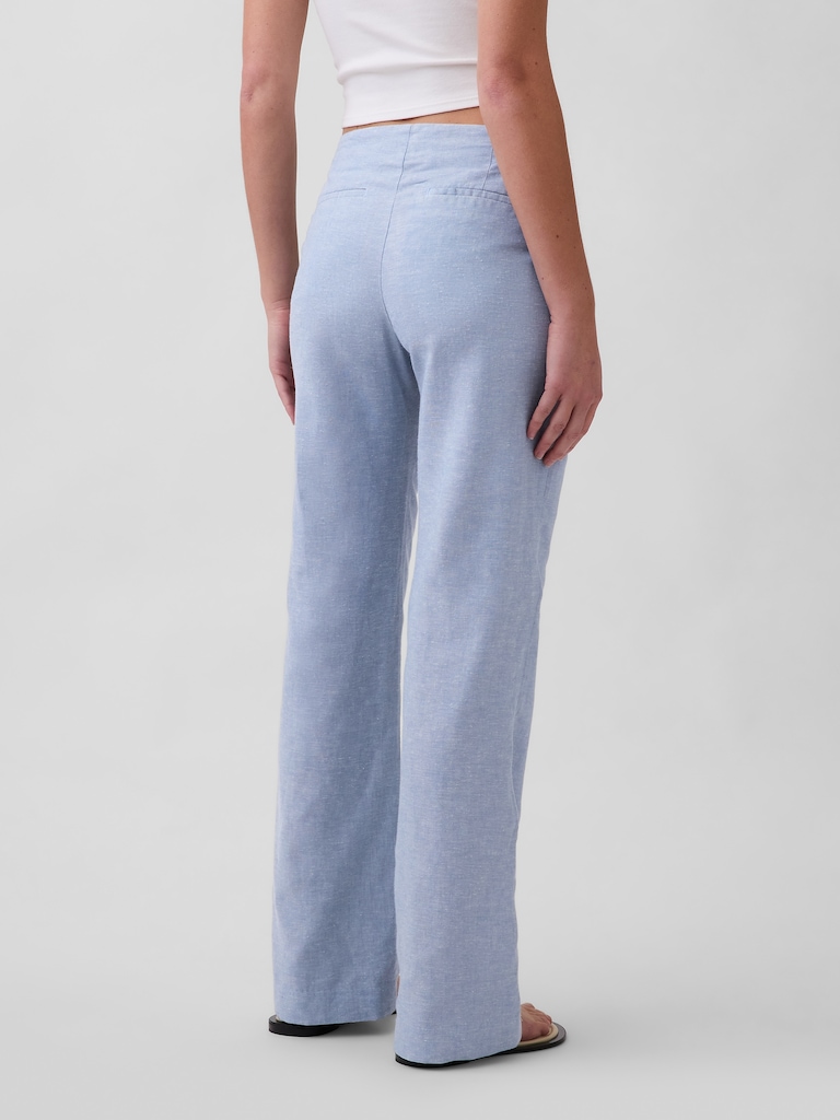 Low Rise Linen-Blend Flare Pants