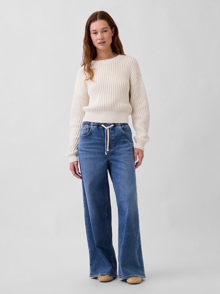 Mid Rise Knit Easy Baggy Jeans