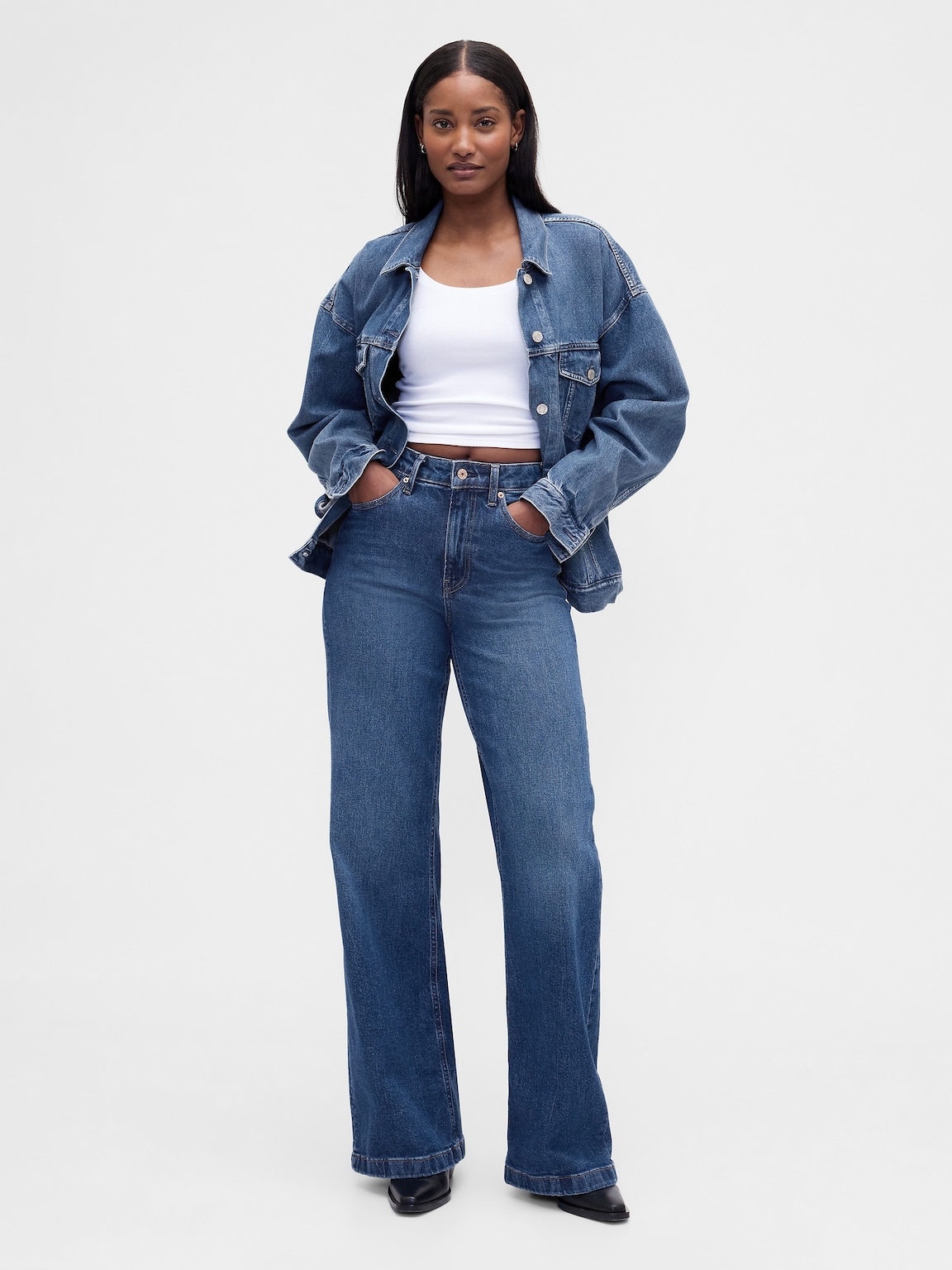 Curvy High Rise Stride Wide-Leg Jeans