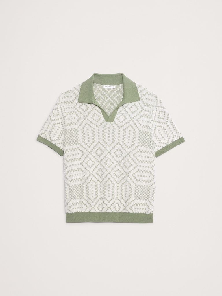 Linen-Cotton Blend Jacquard Polo