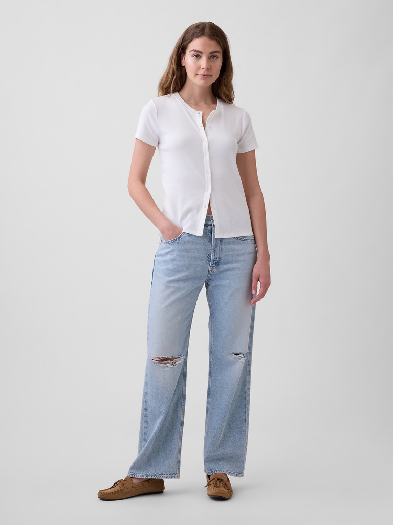 Ribbed Button-Up Top