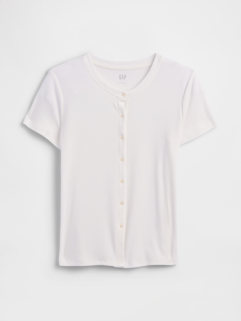 Ribbed Button-Up Top