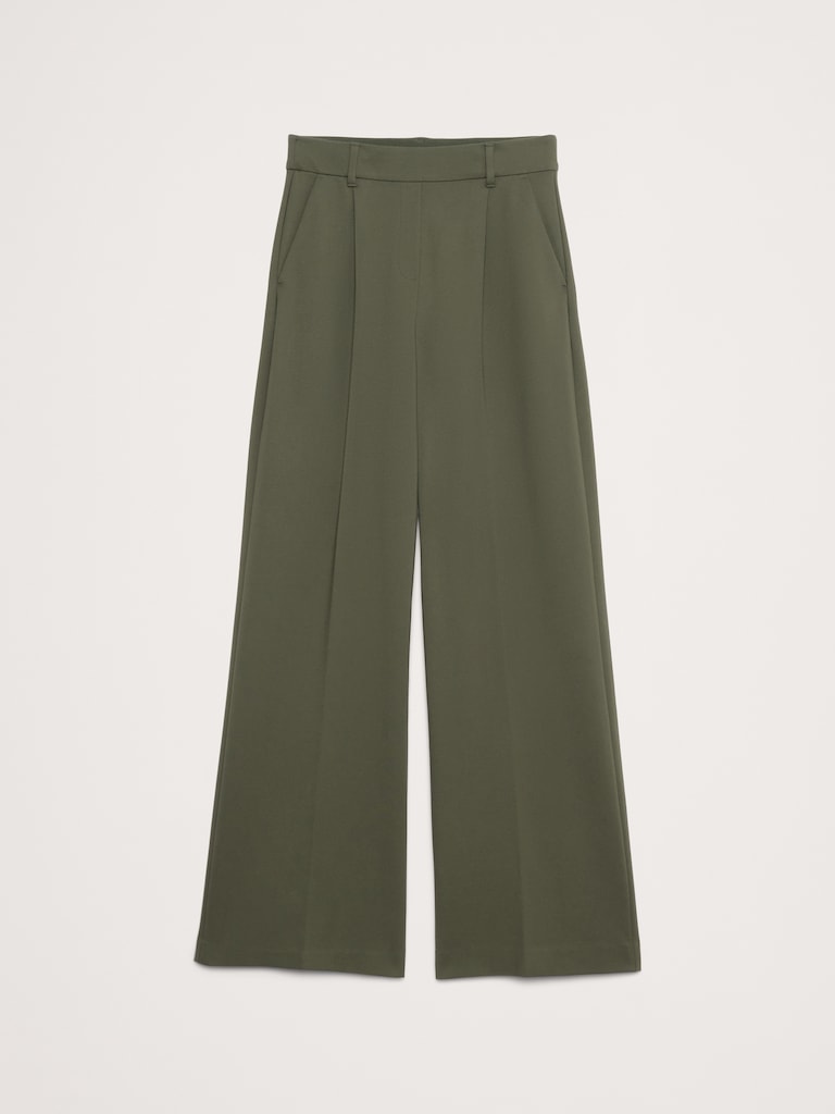High-Rise Wide-Leg Drapey Ponte Pull-On Pant