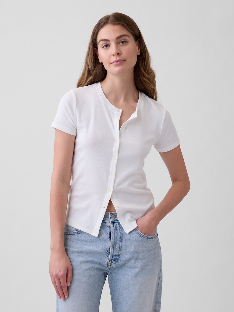 Ribbed Button-Up Top