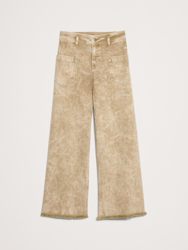 Mid-Rise Wide-Leg Marbled Jean with Raw Hem