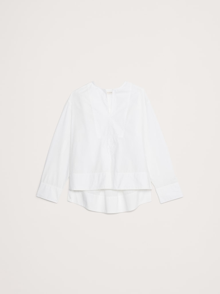 Cotton Poplin Popover Top with Rolled Cuffs