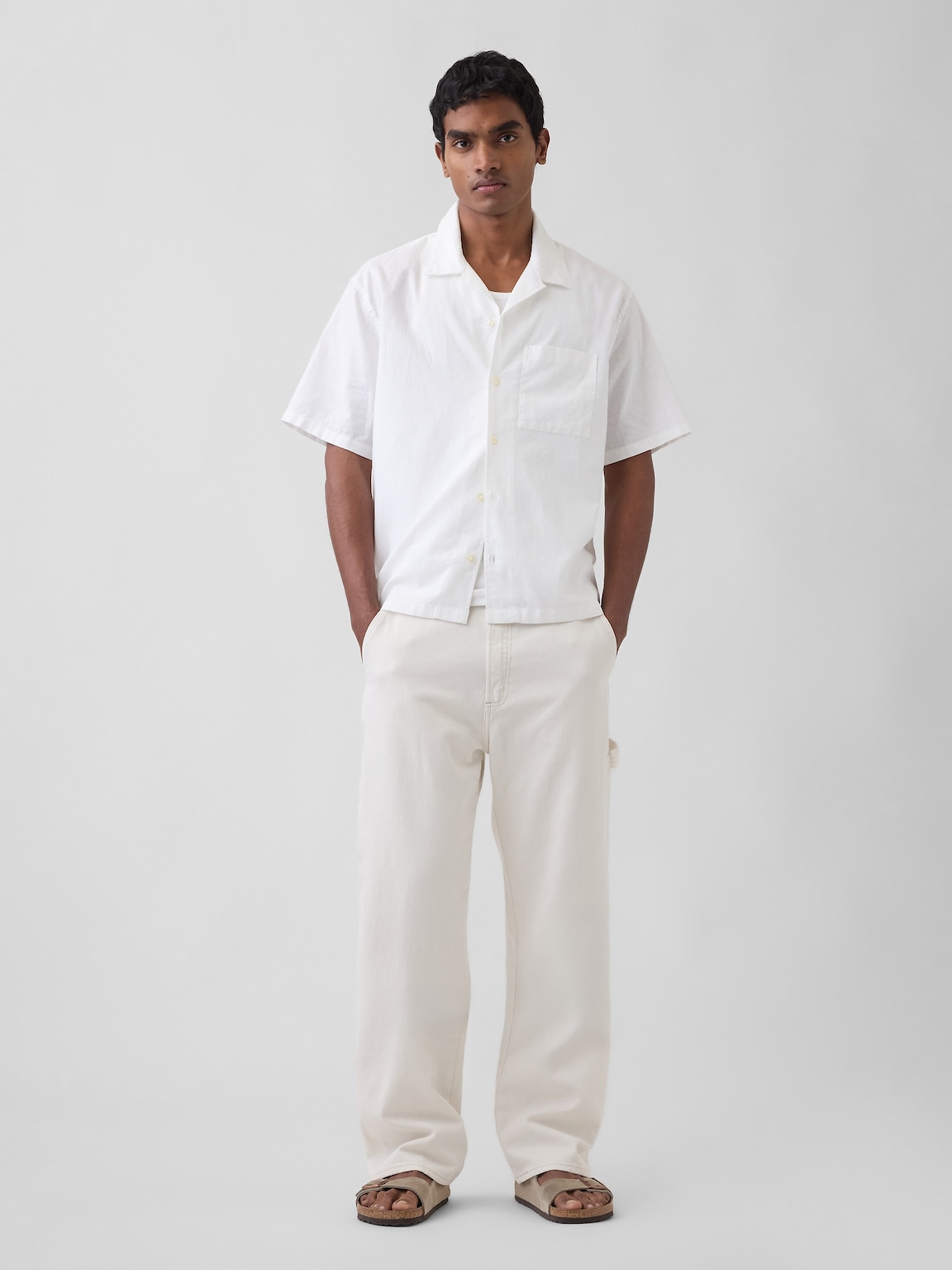 Linen-Cotton Relaxed Straight-Hem Shirt