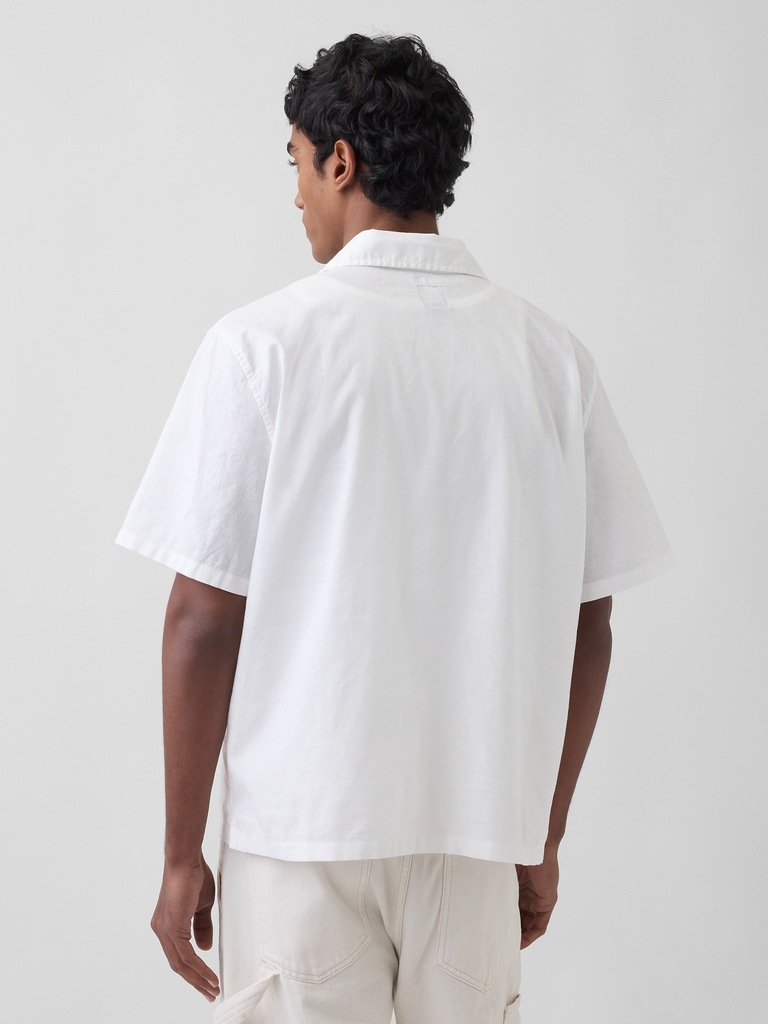 Linen-Cotton Relaxed Straight-Hem Shirt